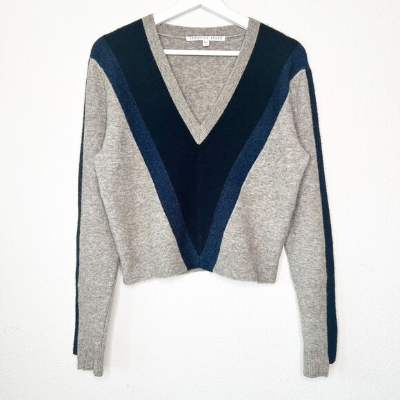 Veronica Beard Sweaters - Veronica Beard Tan Wool Blend Color Block V Sweater XS